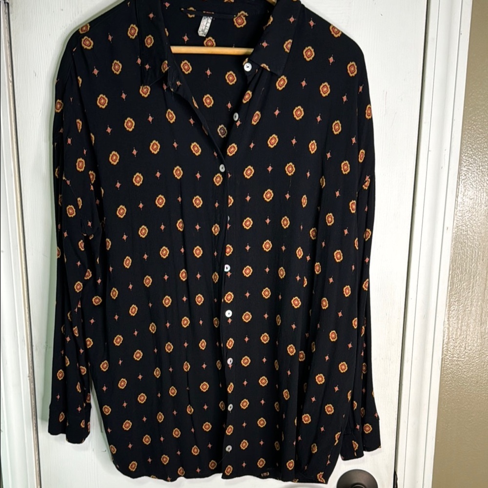FP Intimately Button Down Long Shirt with Notched Collar Size Medium